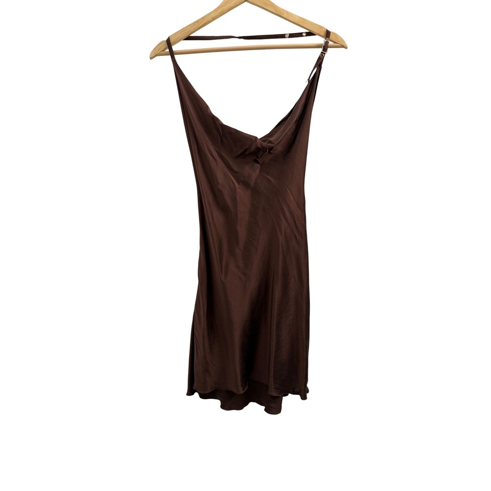 Heart of Sun Swim Chocolate Brown 100% Silk Cowl Neck Open Back Mini Dress M - Picture 4 of 7